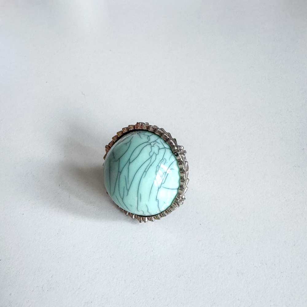 Statement Cocktail Ring, Turquoise/Black Stone, S… - image 2
